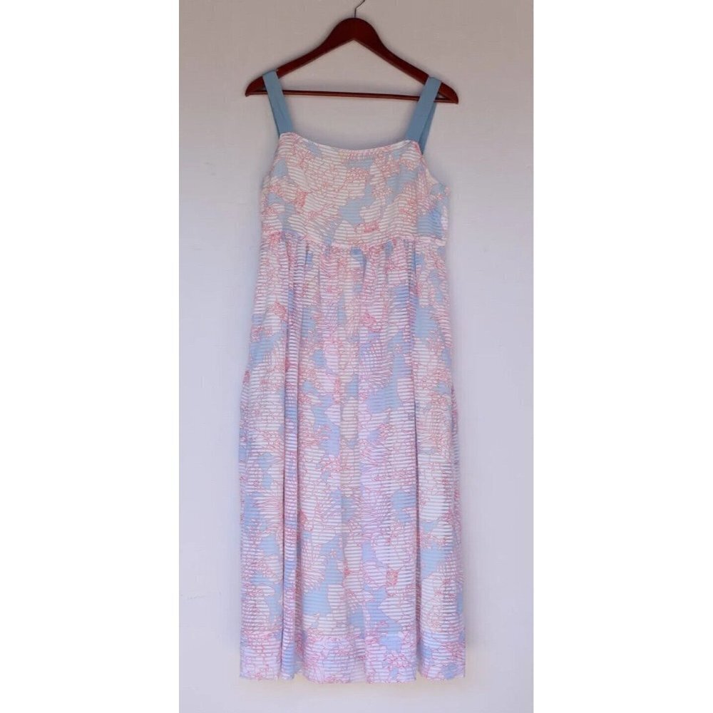 Paul & Joe Sister Womens Size 42 Blue Pink Floral Stripe Dress Pockets Tank Midi